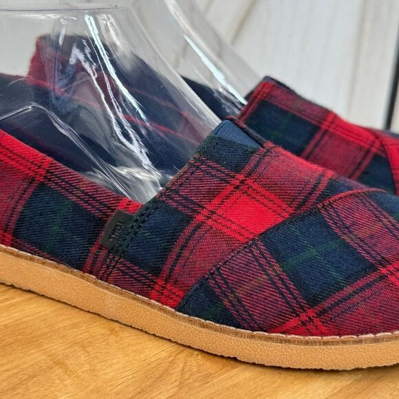 Toms Tartan Plaid Flannel Alpargata Slip On Flats Shoes Red Blue 9 - Picture 8 of 12